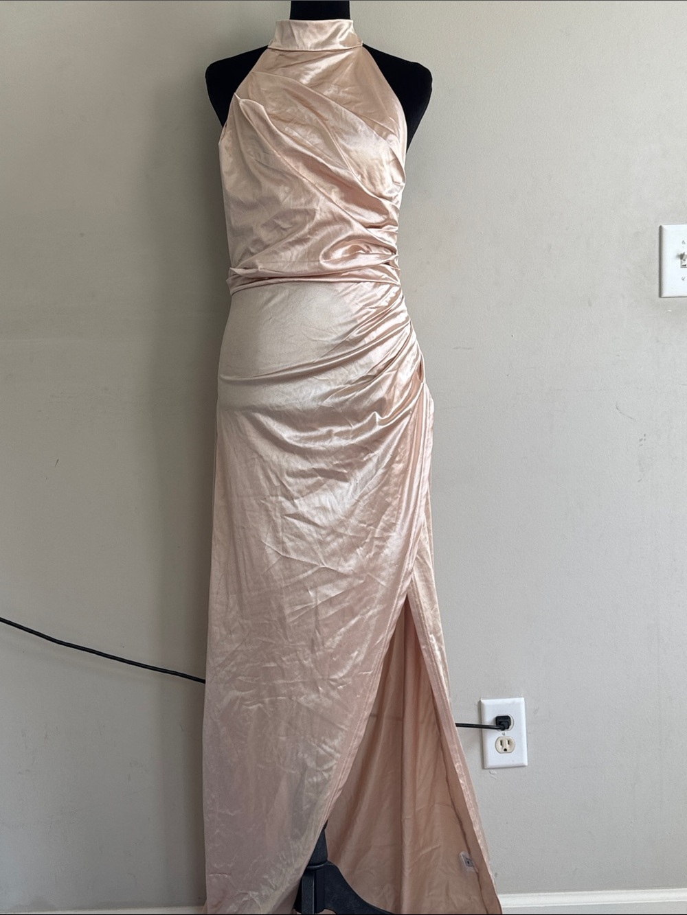 Sleeveless Halter Satin Maxi Dress in Blush -